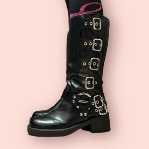 Y2K Brocks buckle grunge black faux leather female boots size 7